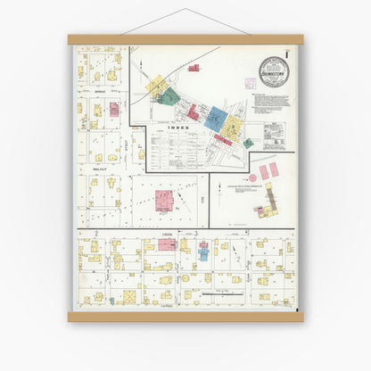 Old map wall art mockup — magnetic wood frame on white wall — Sanborn Fire Insurance Map from Brownstown, Jackson County, Indiana (1907) - Complete Map Set