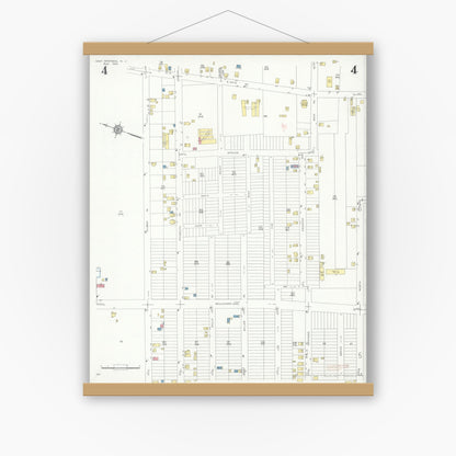 Old map wall art mockup — magnetic wood frame on white wall — Sanborn Fire Insurance Map from East Paterson, Bergen County, New Jersey (1932), Sheet #0004