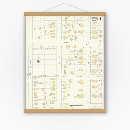 Old map wall art mockup — magnetic wood frame on white wall — Sanborn Fire Insurance Map from Hudson, St. Croix County, Wisconsin (1912), Sheet #0004