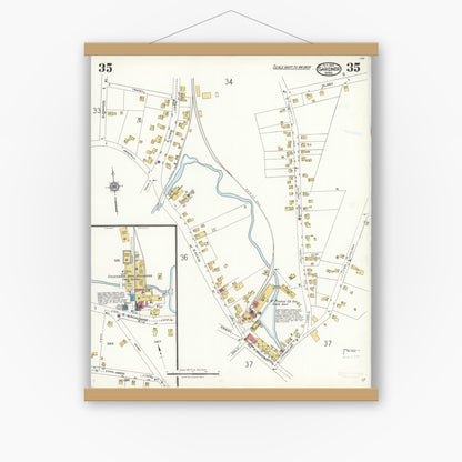 Old map wall art mockup — magnetic wood frame on white wall — Sanborn Fire Insurance Map from Gardner, Worcester County, Massachusetts (1923), Sheet #0035