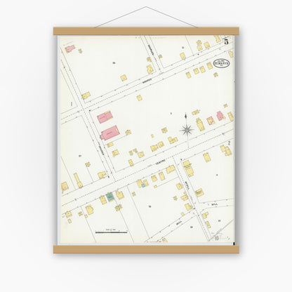 Old map wall art mockup — magnetic wood frame on white wall — Sanborn Fire Insurance Map from Saint Marys, Elk County, Pennsylvania (1904), Sheet #0005