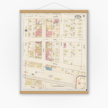 Old map wall art mockup — magnetic wood frame on white wall — Sanborn Fire Insurance Map from Scranton, Greene County, Iowa (1932), Sheet #0002