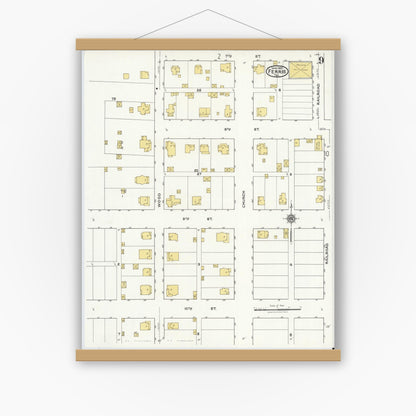 Old map wall art mockup — magnetic wood frame on white wall — Sanborn Fire Insurance Map from Ferris, Ellis County, Texas (1921), Sheet #0009