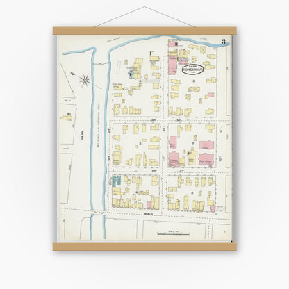 Old map wall art mockup — magnetic wood frame on white wall — Sanborn Fire Insurance Map from Honesdale, Wayne County, Pennsylvania (1892), Sheet #0003