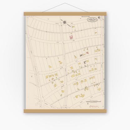 Old map wall art mockup — magnetic wood frame on white wall — Sanborn Fire Insurance Map from Beverly Hills, Los Angeles County, California (1922), Sheet #0006