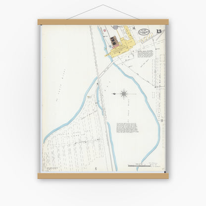 Old map wall art mockup — magnetic wood frame on white wall — Sanborn Fire Insurance Map from Cloquet, Carlton County, Minnesota (1905), Sheet #0013