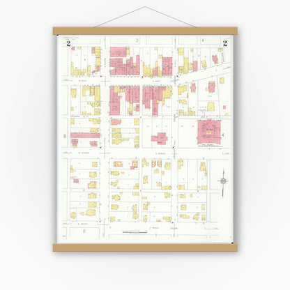 Old map wall art mockup — magnetic wood frame on white wall — Sanborn Fire Insurance Map from Louisville, Stark County, Ohio (1933), Sheet #0002