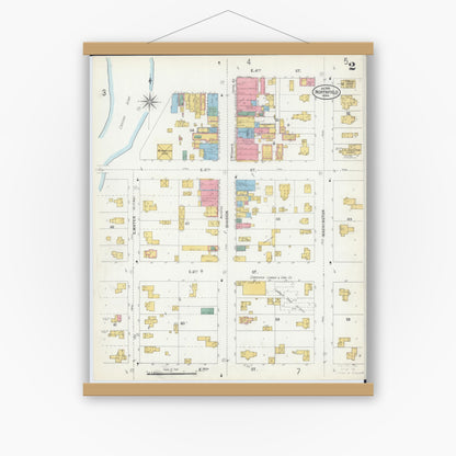 Old map wall art mockup — magnetic wood frame on white wall — Sanborn Fire Insurance Map from Northfield, Rice County, Minnesota (1900), Sheet #0002