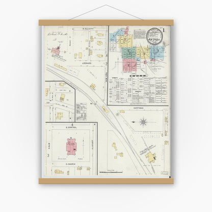 Old map wall art mockup — magnetic wood frame on white wall — Sanborn Fire Insurance Map from New Castle, Henry County, Indiana (1896) - Complete Map Set