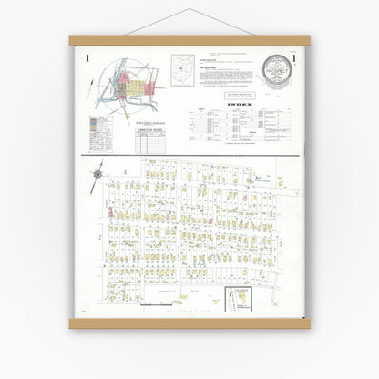 Old map wall art mockup — magnetic wood frame on white wall — Sanborn Fire Insurance Map from Prospect, Marion County, Ohio (1946), Sheet #0001