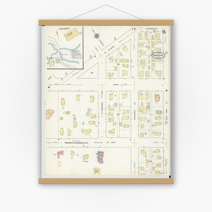 Old map wall art mockup — magnetic wood frame on white wall — Sanborn Fire Insurance Map from Dowagiac, Cass County, Michigan (1913), Sheet #0009