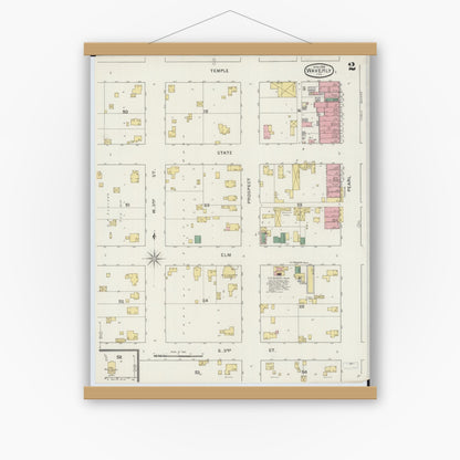 Old map wall art mockup — magnetic wood frame on white wall — Sanborn Fire Insurance Map from Waverly, Morgan County, Illinois (1894), Sheet #0002