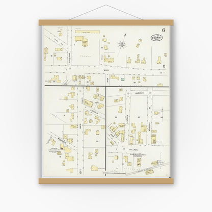 Old map wall art mockup — magnetic wood frame on white wall — Sanborn Fire Insurance Map from Medway, Norfolk County, Massachusetts (1897), Sheet #0006