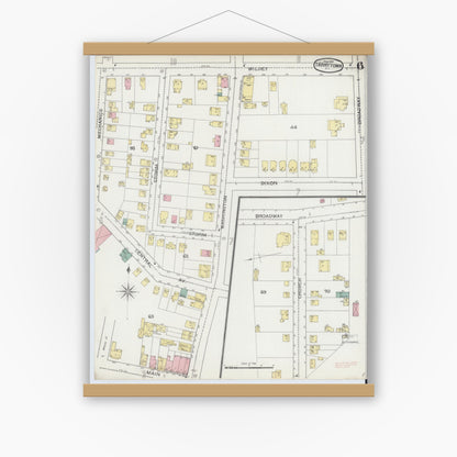 Old map wall art mockup — magnetic wood frame on white wall — Sanborn Fire Insurance Map from Tarrytown, Westchester County, New York (1893), Sheet #0006