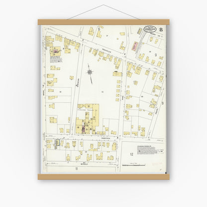 Old map wall art mockup — magnetic wood frame on white wall — Sanborn Fire Insurance Map from Stoneham, Middlesex County, Massachusetts (1909), Sheet #0008