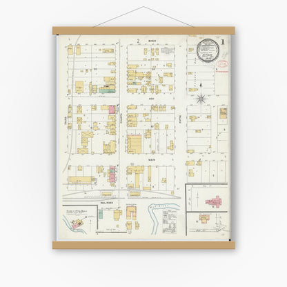 Old map wall art mockup — magnetic wood frame on white wall — Sanborn Fire Insurance Map from Aitkin, Aitkin County, Minnesota (1898), Sheet #0001