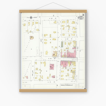 Old map wall art mockup — magnetic wood frame on white wall — Sanborn Fire Insurance Map from Waseca, Waseca County, Minnesota (1910), Sheet #0003