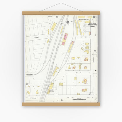 Old map wall art mockup — magnetic wood frame on white wall — Sanborn Fire Insurance Map from Watertown, Jefferson County, Wisconsin (1909), Sheet #0023