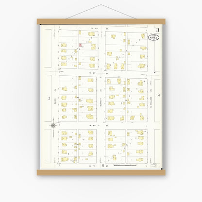 Old map wall art mockup — magnetic wood frame on white wall — Sanborn Fire Insurance Map from Ames, Story County, Iowa (1911), Sheet #0003