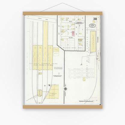 Old map wall art mockup — magnetic wood frame on white wall — Sanborn Fire Insurance Map from Cairo, Alexander County, Illinois (1914), Sheet #0038