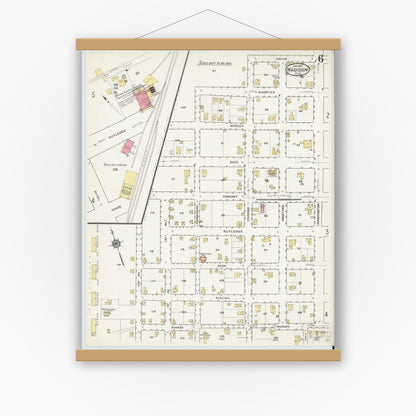 Old map wall art mockup — magnetic wood frame on white wall — Sanborn Fire Insurance Map from Madison, Madison County, Florida (1917), Sheet #0006