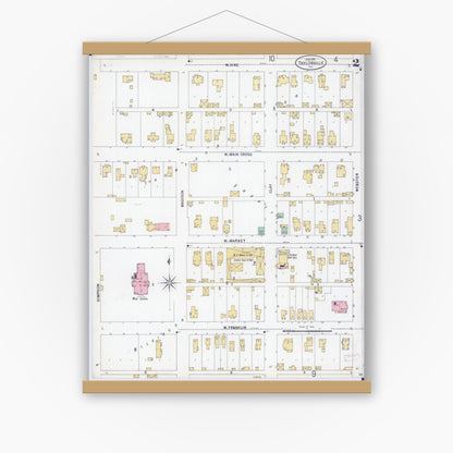 Old map wall art mockup — magnetic wood frame on white wall — Sanborn Fire Insurance Map from Taylorville, Christian County, Illinois (1899), Sheet #0002