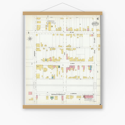 Old map wall art mockup — magnetic wood frame on white wall — Sanborn Fire Insurance Map from Mount Joy, Lancaster County, Pennsylvania (1902), Sheet #0004