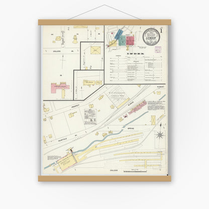 Old map wall art mockup — magnetic wood frame on white wall — Sanborn Fire Insurance Map from Lenoir, Caldwell County, North Carolina (1907), Sheet #0001