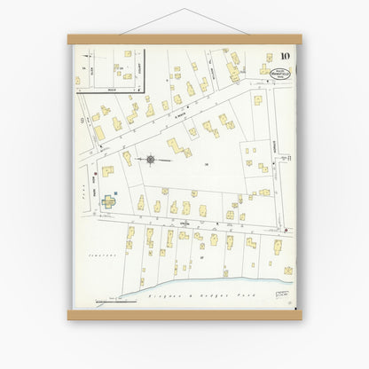Old map wall art mockup — magnetic wood frame on white wall — Sanborn Fire Insurance Map from Mansfield, Bristol County, Massachusetts (1911), Sheet #0010