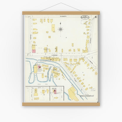Old map wall art mockup — magnetic wood frame on white wall — Sanborn Fire Insurance Map from Baldwinsville, Onondaga County, New York (1906), Sheet #0004