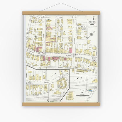 Old map wall art mockup — magnetic wood frame on white wall — Sanborn Fire Insurance Map from Taylor, Lackawanna County, Pennsylvania (1921), Sheet #0004