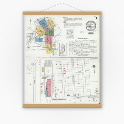 Old map wall art mockup — magnetic wood frame on white wall — Sanborn Fire Insurance Map from Dunellen, Middlesex County, New Jersey (1919) - Complete Map Set