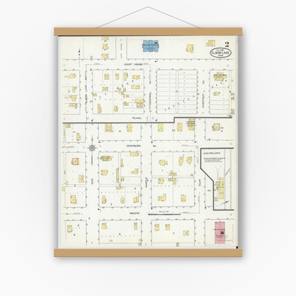 Old map wall art mockup — magnetic wood frame on white wall — Sanborn Fire Insurance Map from Elbow Lake, Grant County, Minnesota (1915), Sheet #0002
