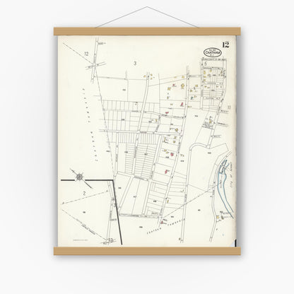 Old map wall art mockup — magnetic wood frame on white wall — Sanborn Fire Insurance Map from Chatham, Morris County, New Jersey (1921), Sheet #0012