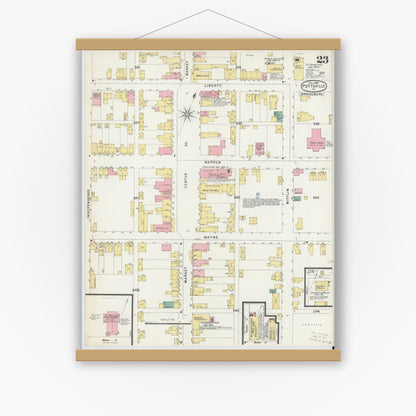 Old map wall art mockup — magnetic wood frame on white wall — Sanborn Fire Insurance Map from Pottsville, Schuylkill County, Pennsylvania (1895), Sheet #0023