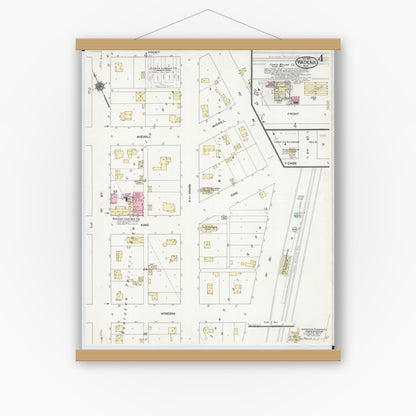 Old map wall art mockup — magnetic wood frame on white wall — Sanborn Fire Insurance Map from Wadena, Wadena County, Minnesota (1909), Sheet #0004