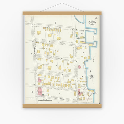 Old map wall art mockup — magnetic wood frame on white wall — Sanborn Fire Insurance Map from Nyack, Rockland County, New York. (1903), Sheet #0004