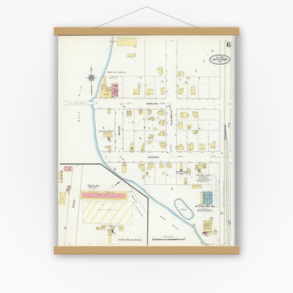 Old map wall art mockup — magnetic wood frame on white wall — Sanborn Fire Insurance Map from Jefferson, Jefferson County, Wisconsin (1909), Sheet #0006