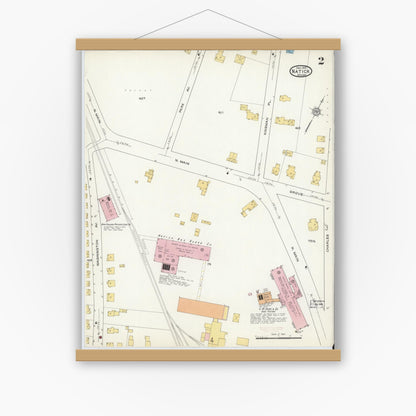 Old map wall art mockup — magnetic wood frame on white wall — Sanborn Fire Insurance Map from Natick, Middlesex County, Massachusetts (1915), Sheet #0002