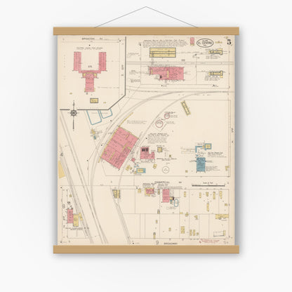 Old map wall art mockup — magnetic wood frame on white wall — Sanborn Fire Insurance Map from El Centro, Imperial County, California (1914), Sheet #0005
