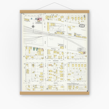 Old map wall art mockup — magnetic wood frame on white wall — Sanborn Fire Insurance Map from Staples, Todd County, Minnesota (1909), Sheet #0005