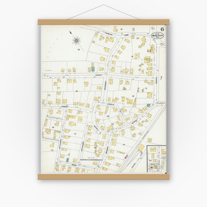 Old map wall art mockup — magnetic wood frame on white wall — Sanborn Fire Insurance Map from Marblehead, Essex County, Massachusetts (1901), Sheet #0006