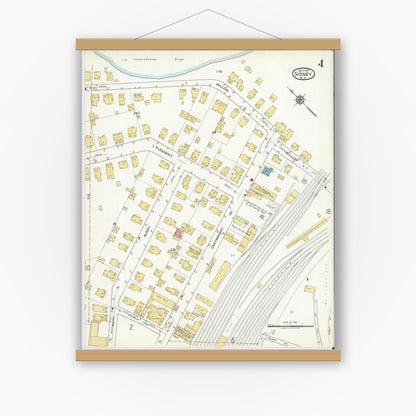 Old map wall art mockup — magnetic wood frame on white wall — Sanborn Fire Insurance Map from Sidney, Delaware County, New York (1917), Sheet #0004