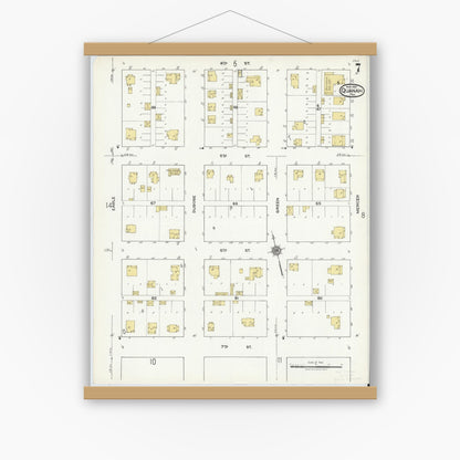 Old map wall art mockup — magnetic wood frame on white wall — Sanborn Fire Insurance Map from Quanah, Hardeman County, Texas (1921), Sheet #0007