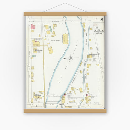 Old map wall art mockup — magnetic wood frame on white wall — Sanborn Fire Insurance Map from Brookville, Jefferson County, Pennsylvania (1899), Sheet #0006
