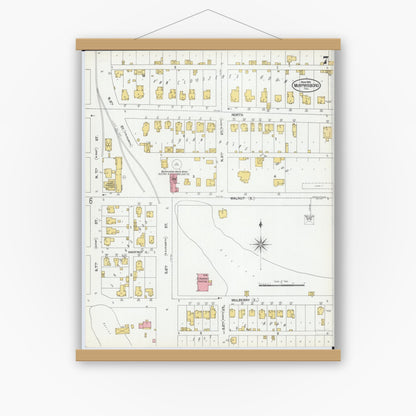 Old map wall art mockup — magnetic wood frame on white wall — Sanborn Fire Insurance Map from Murphysboro, Jackson County, Illinois (1902), Sheet #0007