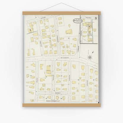 Old map wall art mockup — magnetic wood frame on white wall — Sanborn Fire Insurance Map from Watertown, Middlesex County, Massachusetts (1894), Sheet #0003
