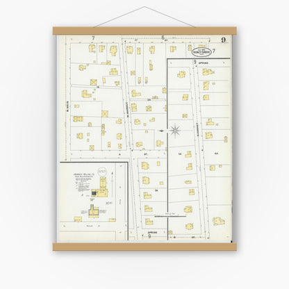 Old map wall art mockup — magnetic wood frame on white wall — Sanborn Fire Insurance Map from Honey Grove, Fannin County, Texas (1902), Sheet #0009