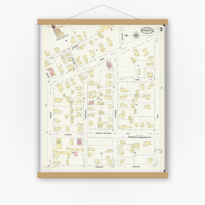 Old map wall art mockup — magnetic wood frame on white wall — Sanborn Fire Insurance Map from Horseheads, Chemung County, New York (1908), Sheet #0003