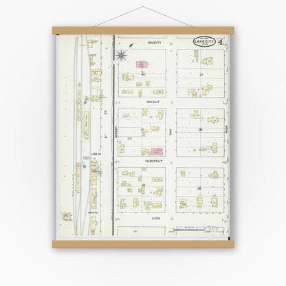 Old map wall art mockup — magnetic wood frame on white wall — Sanborn Fire Insurance Map from Lake City, Wabasha County, Minnesota (1891), Sheet #0004